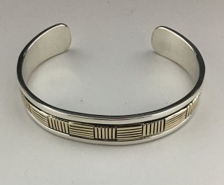 Navajo Bruce Morgan 14K Silver Hand Stamped Cuff Bracelet