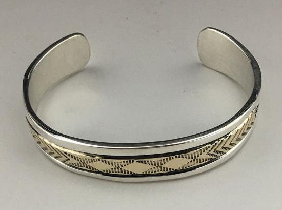 Navajo Bruce Morgan 14K Silver Hand Stamped Cuff Bracelet -  練馬のインディアンジュエリー・雑貨のお店 Little Pinetree Trading Post