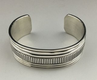 Navajo Bruce Morgan Silver Hand Stamped Cuff Bracelet