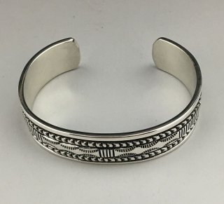 Navajo Bruce Morgan Silver Hand Stamped Cuff Bracelet