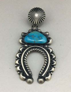 Navajo Delbert Gordon Candelaria Turquoise Silver Naja Pendant