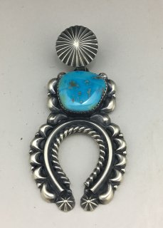 Navajo Delbert Gordon Candelaria Turquoise Silver Naja Pendant