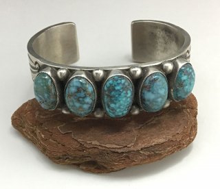 Navajo Calvin Martinez Natural Lone Mountain Turquoise Cuff Bracelet