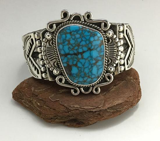 Navajo Fritson Toledo Natural Red Mountain Turquoise Cuff Bracelet