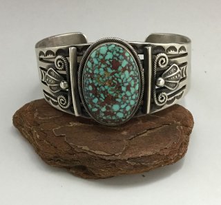 Navajo Gary Reeves Coin Silver Natural Kingman Turquoise Cuff Bracelet