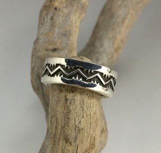 Navajo Sunshine Reeves Hand Stamped Heavy Gauge Silver Ring