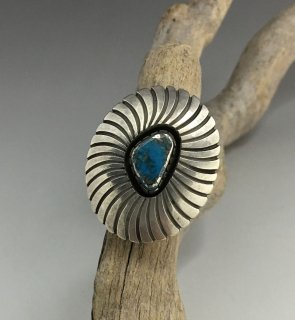 Navajo Calvin Martinez Natural Morenci Turquoise Shadow Box Ring