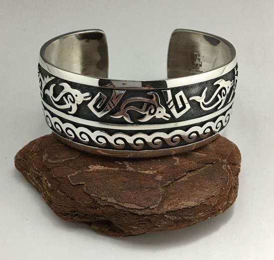 HOPI ウォーターウェーブ バングル オーバーレイインディアンジュエリー Hopi Weaver Selina Water Bird Overlay Bracelet - 練馬の