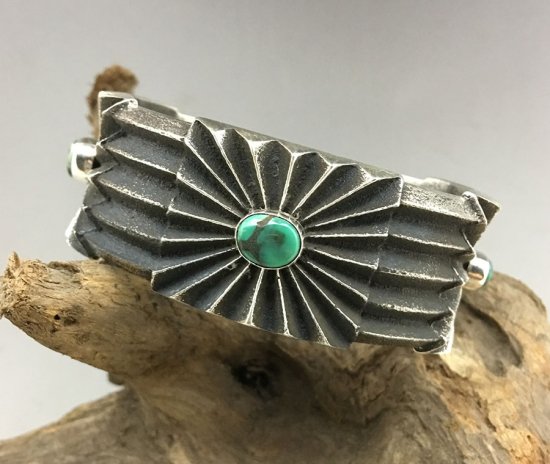 Navajo Aaron Anderson Carico Lake Turquoise Tufa Cast Cuff Bracelet - 練馬の インディアンジュエリー・雑貨のお店 Little Pinetree Trading Post