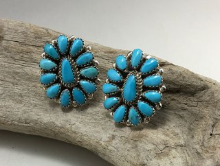 Navajo Eunice & Joe Wilson Sleeping Beauty Turquoise Cluster Earrings
