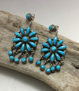 Navajo Violet & Jeffrey Begay Sleeping Beauty Turquoise Cluster & Fringe Earrings