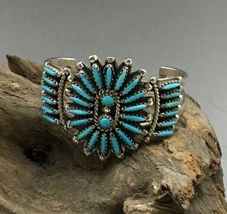 Zuni Charlie John Sleeping Beauty Turquoise Needle Point Mini Cuff Bracelet