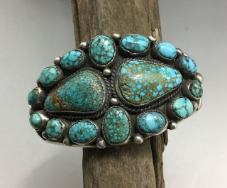Navajo Calvin Martinez Kingman Turquoise Cluster Cuff Bracelet