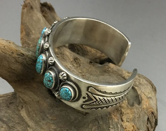 Navajo Calvin Martinez Kingman Turquoise Row Cuff Bracelet - 練馬 