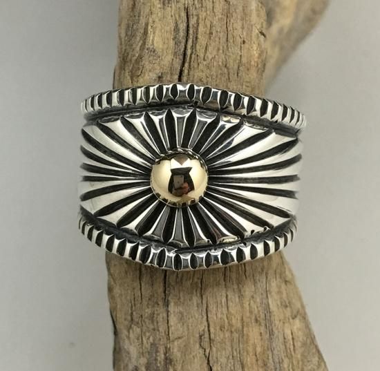 Navajo Harrison Jim Sunburst Design Silver & 14K Ring - 練馬の