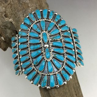 Navajo Raynitreia & Sammie Byjoe Kingman Turquoise Cluster Cuff Bracelet
