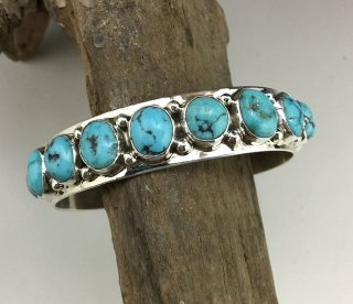 Navajo Falencia Yazzie Kingman Turquoise Row Cuff Bracelet