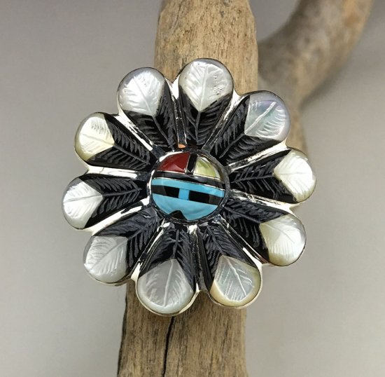 Zuni Don Dewa Inlay Sun Face Ring - 練馬のインディアンジュエリー・雑貨のお店 Little Pinetree  Trading Post