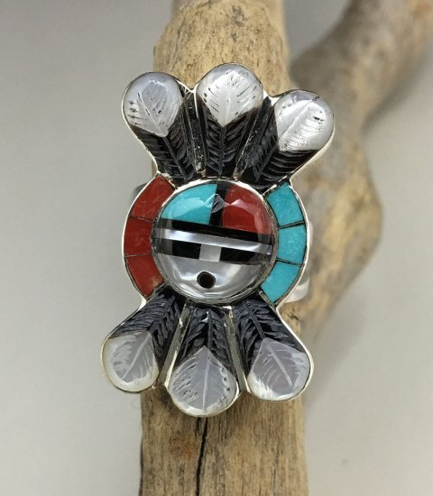 Zuni Don Dewa Inlay Sun Face Ring - 練馬のインディアンジュエリー・雑貨のお店 Little Pinetree  Trading Post