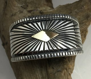 Navajo Harrison Jim 14K Silvar Sunburst Design Cuff Bracelet