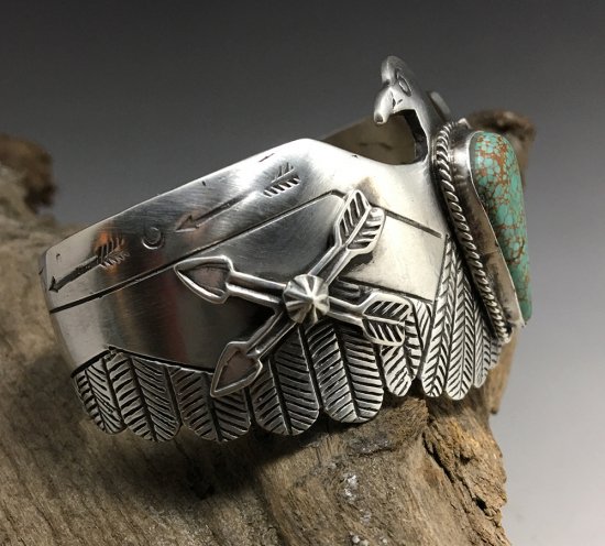 Navajo Russell Sam Number Eight Turquoise Thunderbird Cuff Bracelet - 練馬の インディアンジュエリー・雑貨のお店 Little Pinetree Trading Post