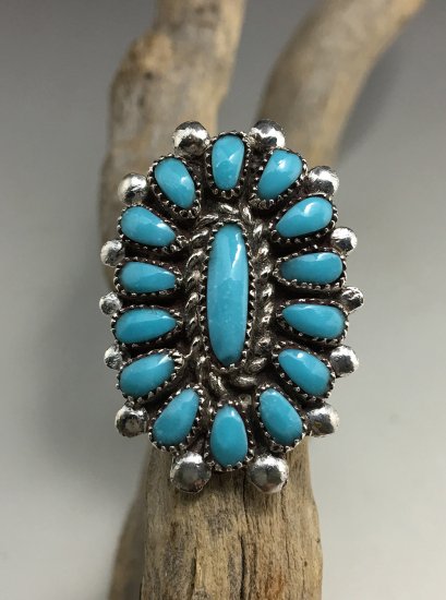 Zuni Lorraine Waatsa Sleeping Beauty Turquoise Cluster Ring - 練馬 