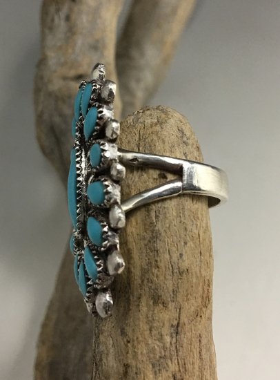 Zuni Lorraine Waatsa Sleeping Beauty Turquoise Cluster Ring -  練馬のインディアンジュエリー・雑貨のお店 Little Pinetree Trading Post