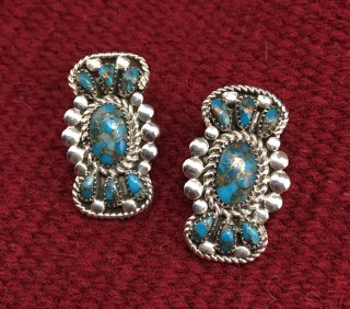 Zuni Lorraine Waatsa Natural Turquoise Cluster Earrings