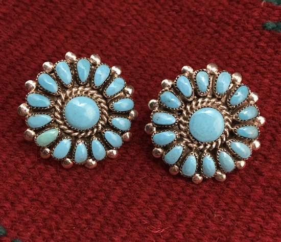 Zuni Lorraine Waatsa Sleeping Beauty Turquoise Cluster Earrings 