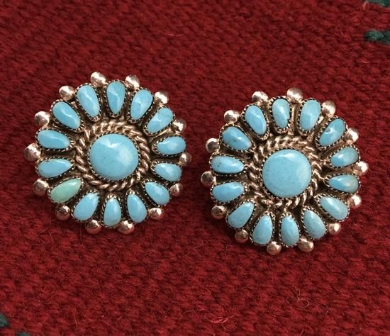 Zuni Lorraine Waatsa Sleeping Beauty Turquoise Cluster Earrings