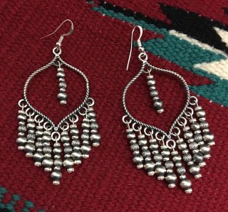 Navajo Sally Johnson Silver Beads Fringe Earrings
