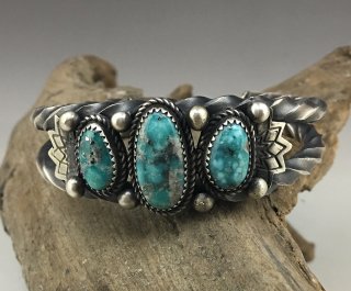 Navajo Donovan Cadman Morenci Turquoise Twist Wire Cuff Bracelet