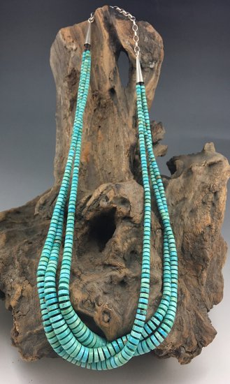 Santo Domingo Angie Crespin & Kenneth Aguilar Kingman Turquoise 3 Strand  Heishi Necklace - 練馬のインディアンジュエリー・雑貨のお店 Little Pinetree Trading Post