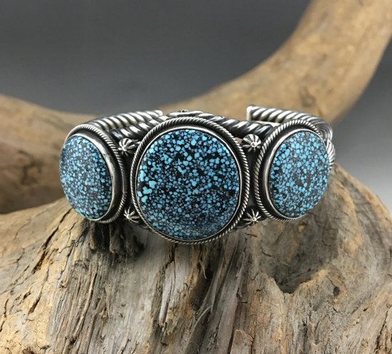 Navajo Steve Arviso Spider Web Kingman Turquoise Cuff