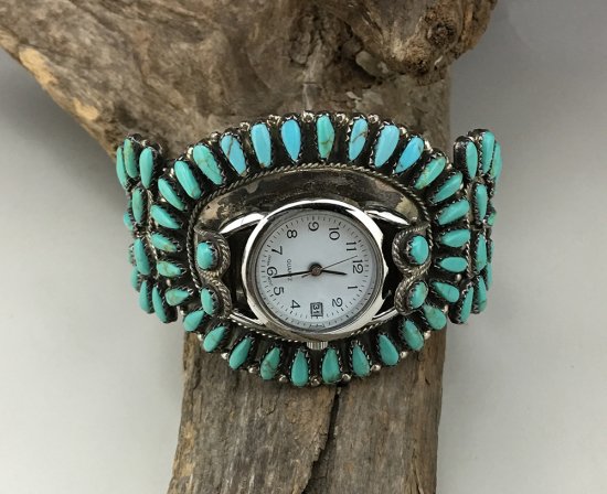 Navajo Paul Jones Sleeping Beauty Turquoise Cluster Cuff Watch Bracelet -  練馬のインディアンジュエリー・雑貨のお店 Little Pinetree Trading Post