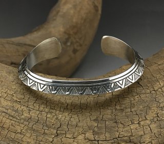 Navajo Wylie Secatero Hand Stamped Silver Cuff Bracelet