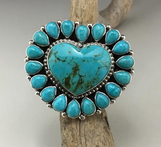 ペンダントトップ　ナバホ　Navajo Tonya June Rafael Navajo Tonya June Rafael Turquoise Cluster Adjustable Ring - 練馬