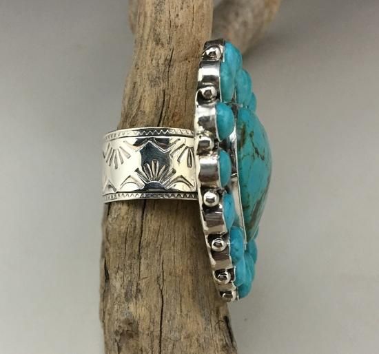 Navajo Tonya June Rafael Turquoise Cluster Adjustable Ring - 練馬