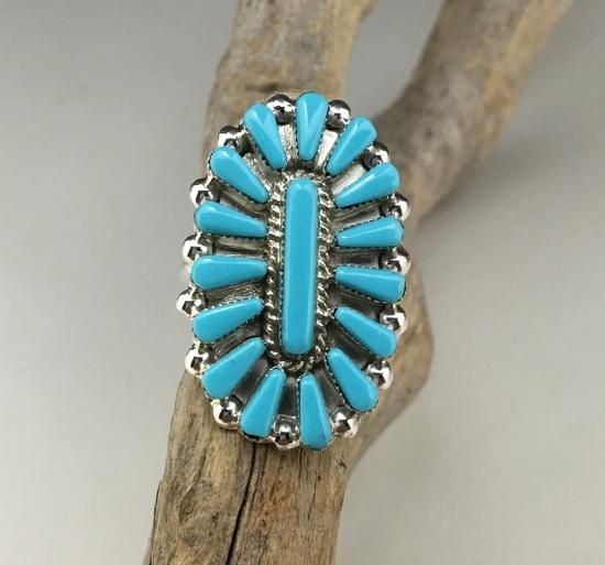 Zuni Vera Hallusewa Turquoise Needle Point Ring - 練馬の