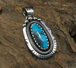 Navajo Derrick Gordon Apache Blue Turquoise Pendant
