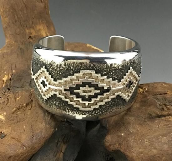 Navajo Dan Jackson Rug Design New Ttyle Overlay Cuff Bracelet