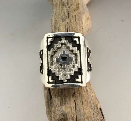 Navajo Dan Jackson Rug Design Overlay Ring - 練馬の