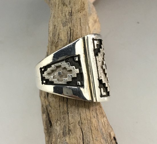 Navajo Dan Jackson Rug Design Overlay Ring - 練馬のインディアン