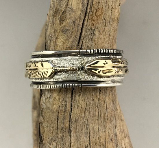 Navajo Alvin Monte Silver and 14K Feather Ring - 練馬の 