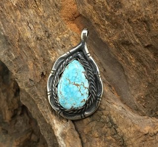 Navajo Fred Peters Number Eight Turquoise Pendant