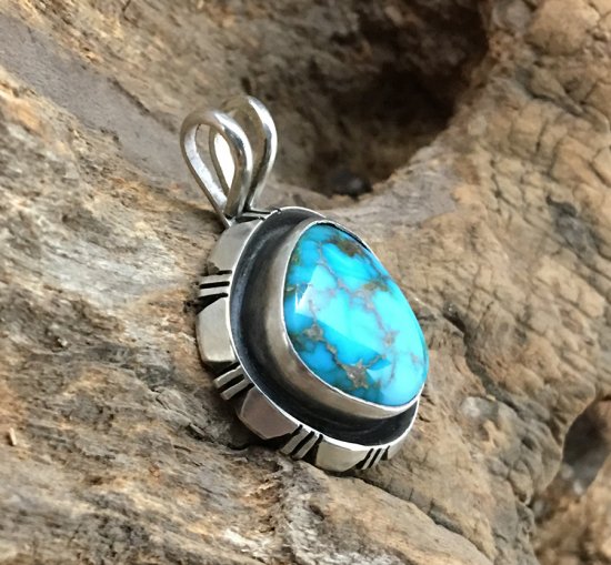 Navajo Fred Peters Candelaria Turquoise Pendant - 練馬の 