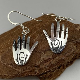 Hopi Willis Humeyestewa Hand Motif Overlay Earrings