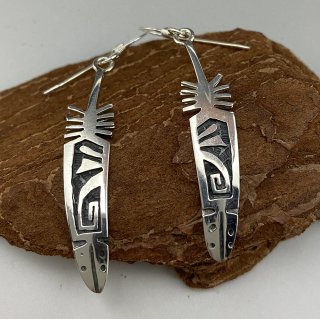 Hopi Willis Humeyestewa Feather Motif Overlay Earrings
