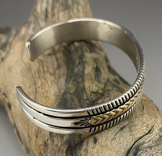 Navajo Bruce Morgan Silver & 14K Gold Stamp Cuff Bracelet - 練馬の