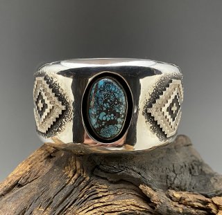 Navajo Dan Jackson Cloud Mountain Turquoise Rug Design Cuff Bracelet